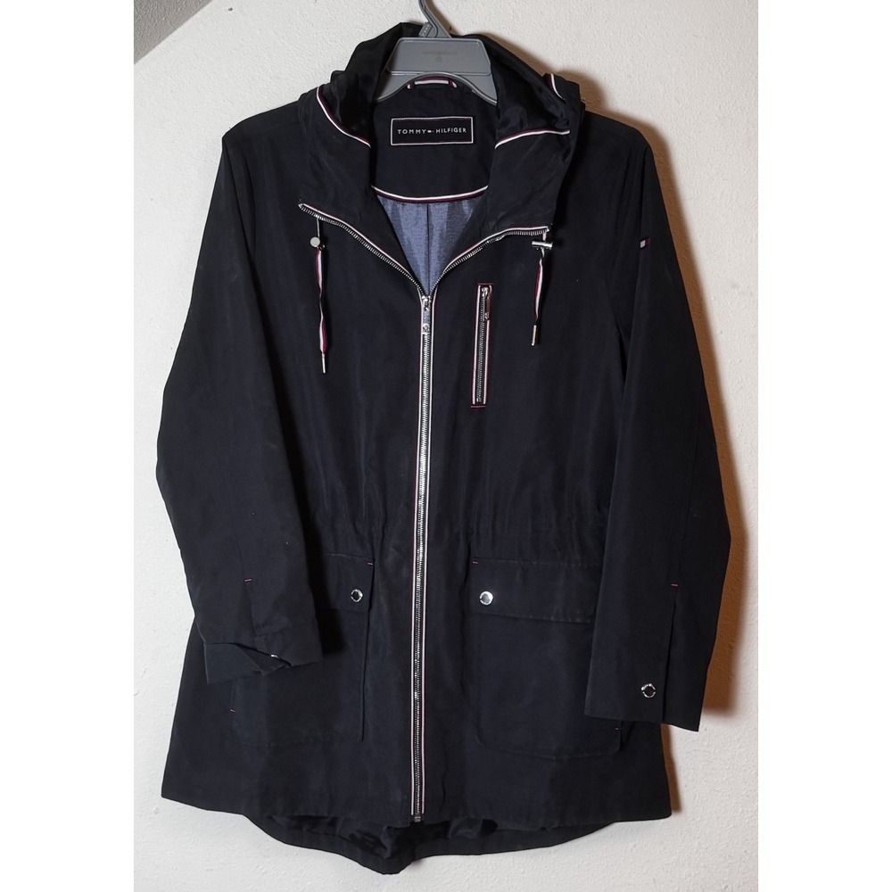 Tommy Hilfiger Women's Navy Blue Hooded Jacket L/G/G Full Zip Lightweight